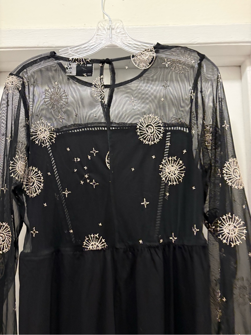 ASOS Black Mini Dress with Silver Celestial Embroidery Witchy, Whimsygoth, - Picture 4 of 9